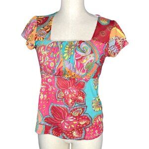 Christopher & Banks Blouse Pullover Top Gathered Bust Retro Womens S Pink S Slv